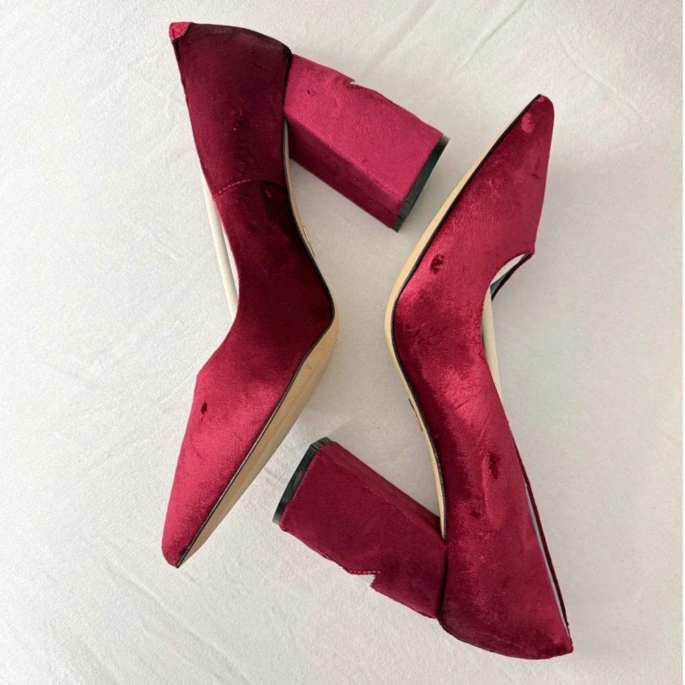 Chiara Ferragni Burgundy Velvet Star Block Heel Pointed Toe Pumps Size 41 Italy